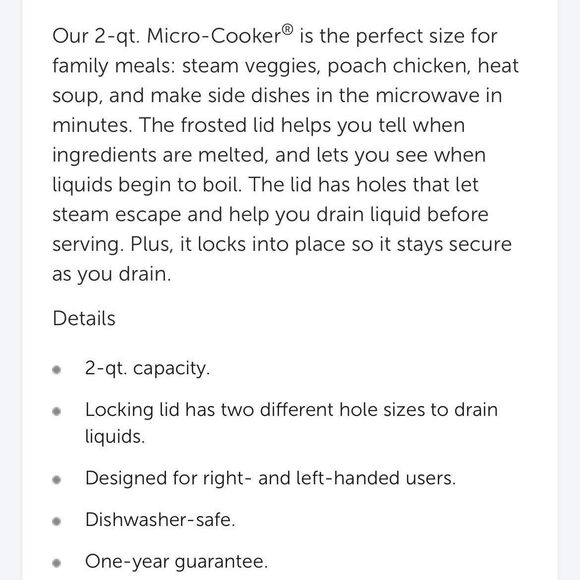 NEW Pampered Chef 2 Qt Micro-Cooker Steam, Heat, Cook, Poach Microwave Recipes - Picture 3 of 6